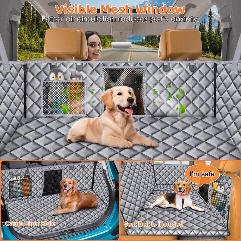 URPOWER Backseat Extender for Dogs - Hard Bottom Dog Car Seat Cover for Back Seat, Dog Hammock for Car and SUV, Pet Rear Seat Protector Dogs Travel Bed with Mesh Window & Side Flaps - Image 3